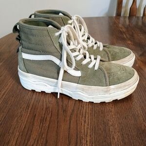 High Top Army Green Vans 6.5 Women 5 Mens